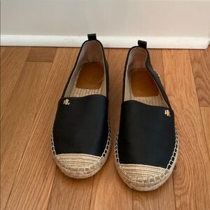 Ralph Lauren Black Cameryn Espadrille Flats with Gold Logo - 8